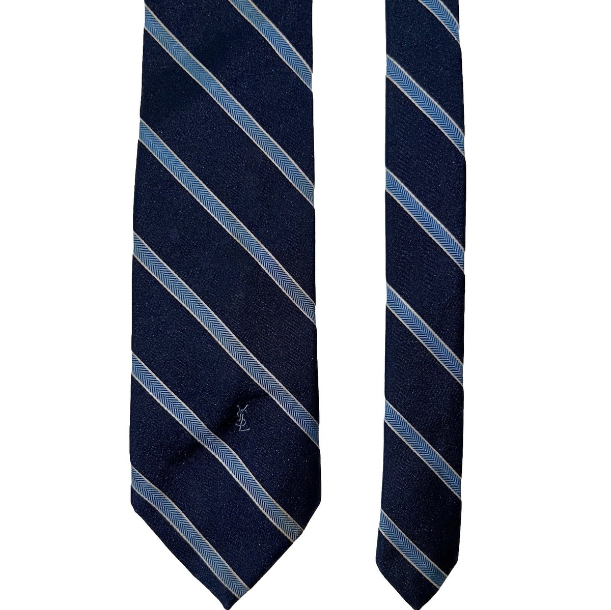 Vintage YSL Blue Striped Knit Mens Tie Necktie | eBay