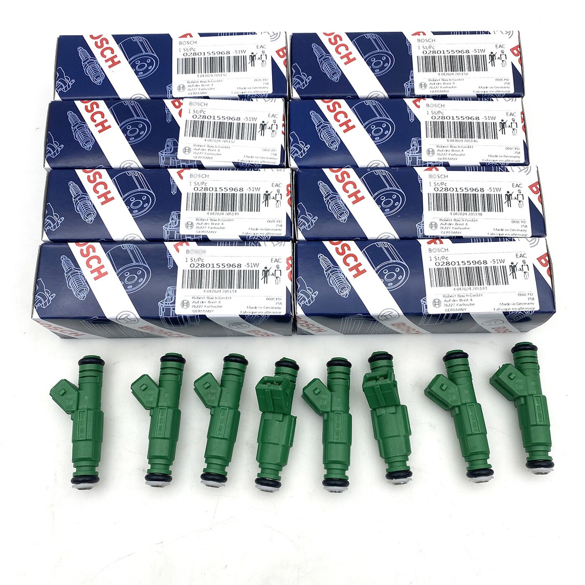 8x Bosch Fuel Injectors 0280155968 42lb 440cc – LS1 LT1 Chevy Ford Mustang, New