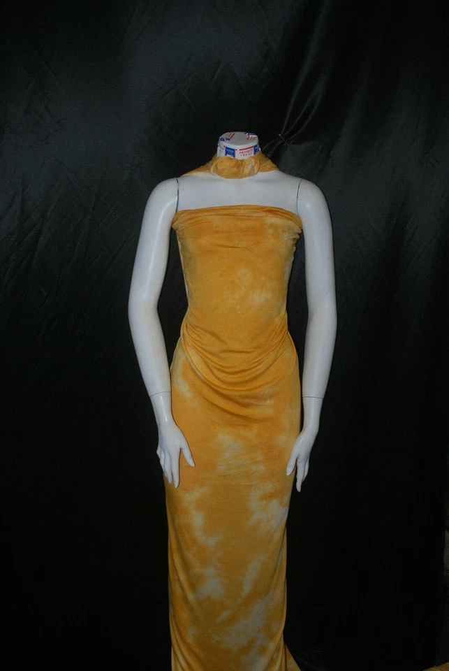 Hermoso combo de mostaza tejido tejido elástico rayón tie-dye por yarda Foto 2 de 4