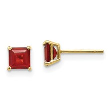Real 14kt Yellow Gold Madi K Garnet 4mm Princess Square Post Earrings