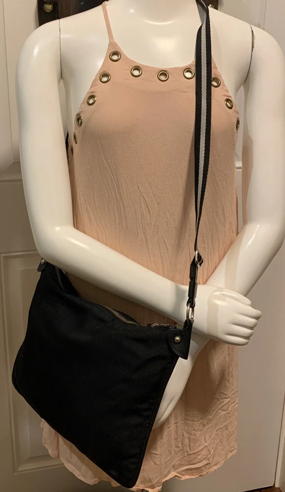 Auth. BALLY Comollia Gray Stripe Canvas/Leather Trim Flat Crossbody Bag - Image 3 of 4