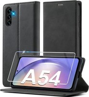 FüR Samsung Galaxy A54 5G HüLle Leder Flip Wallet Case Mit Schutzfolie - Schwarz