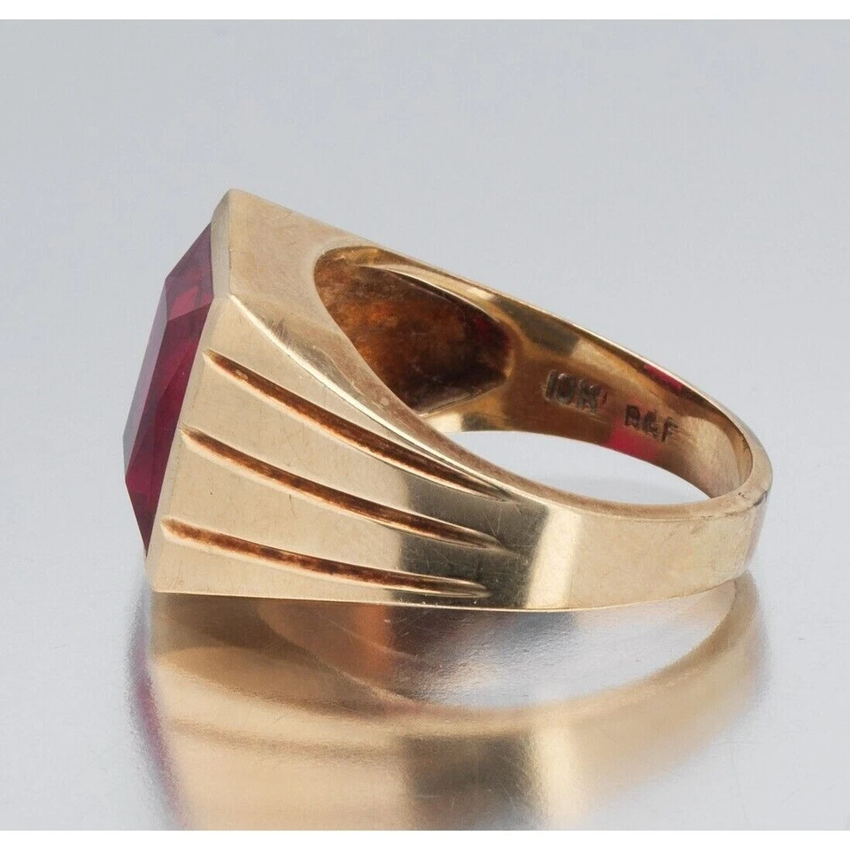 GENTLEMEN'S 14K YELLOW GOLD AND LAB-CREATED RUBY RING SIZE 9 SKY - Image 4 of 4