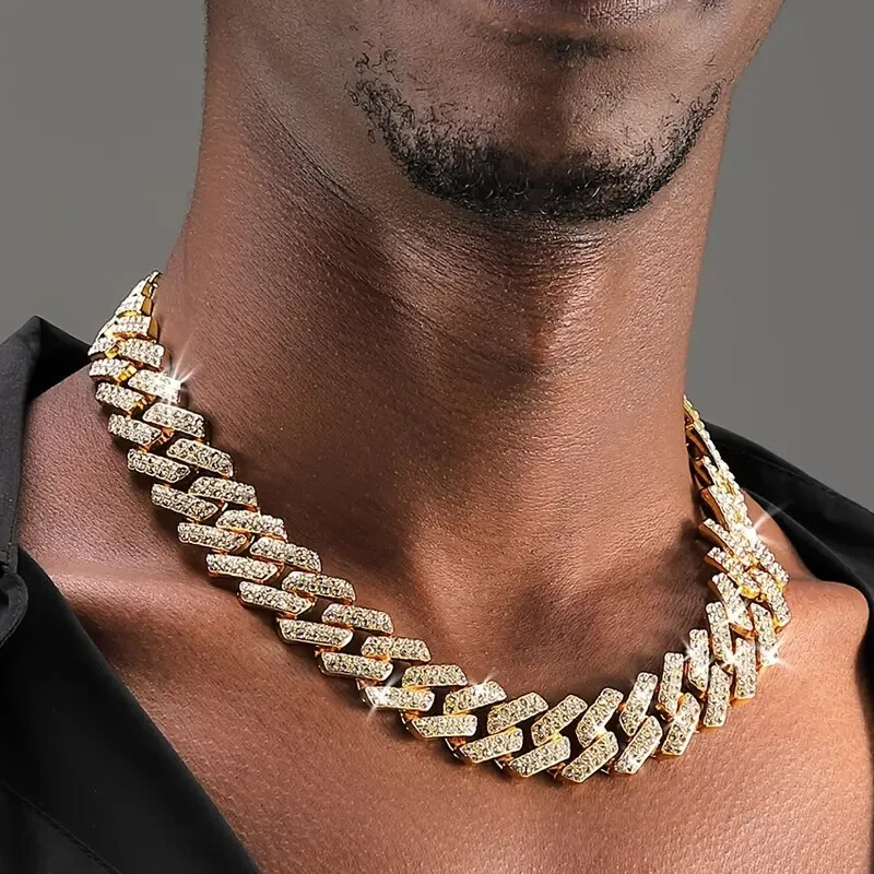 Silver Cuban For Men Cuban Link Chain Swarovski Iced Out CZ