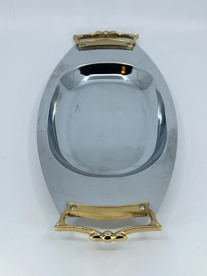 Vintage Kromex Tray w/ Brass Handles Serving Platter / Trinket Dish / Tray 14”L - Image 4 of 4