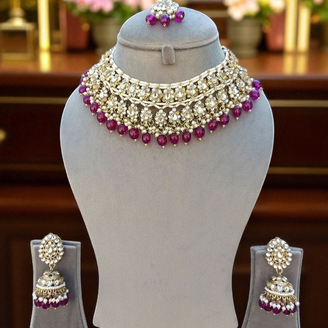 Indian Bollywood Style Purple Color Bridal Kundan Jewellery Set