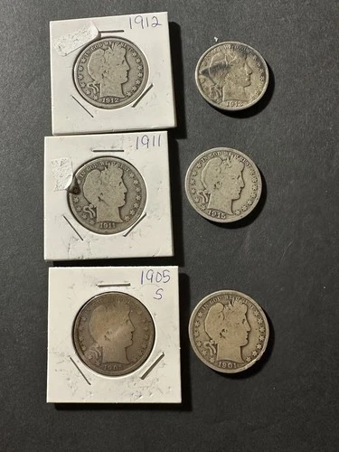 Lot Of 6 Barber Half dollars