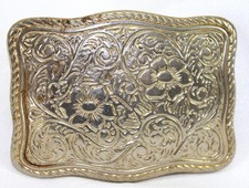 Vintage Flower Design Silver Tone Cowboy Cowgirl Belt Buckle  Made in USA