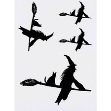 4 x 'Witch On A Broomstick' Temporary Tattoos / Transfers TO00002189 