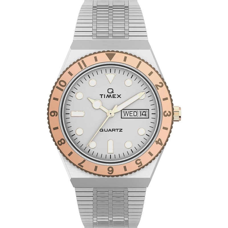Timex Q Ladies 36mm Quartz Silver Dial SS Bracelet Watch TW2U95600VQ New