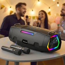 Portable Bluetooth Karaoke Machine - 60W Powerful Speaker with 2 Wireless Mic...