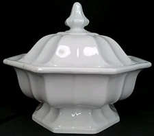 Gilded Age Ironstone Covered Vegetable Server T & R Boote Sydenham White 1860s