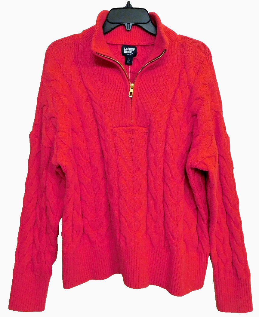 Lands End Drifter Women's Coral 1/4 Zip Cable Knit Sweater Size L New With Tag