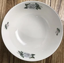 VTG Homer Laughlin “Debutante “ Wht Rose/Platinum Rim China  8” X 3” Bowl HLCD11