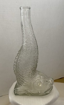Vintage Dobsons 11  Cut Glass Clear Fish Shaped Decanter Liquor Bottle