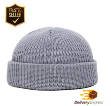 Mini Short Fisherman Beanie Hat Ribbed Docker Winter Warm Knitted Skull Cap cuff
