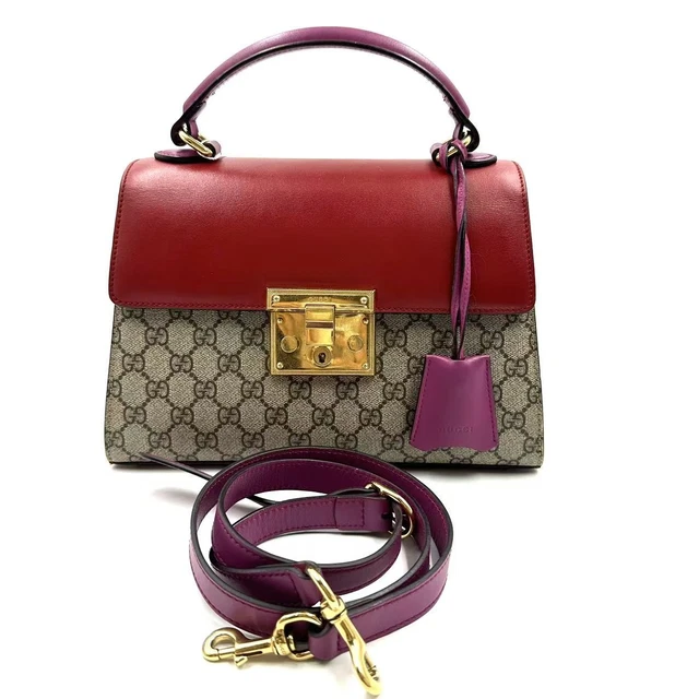 9.10 Live Gucci GG Supreme Monogram Padlock Shoulder Beige Top Handle Bag