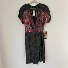 Vintage Carole Little Dress Women's 14 Multi Color Faux Wrap Artsy Colorful NEW