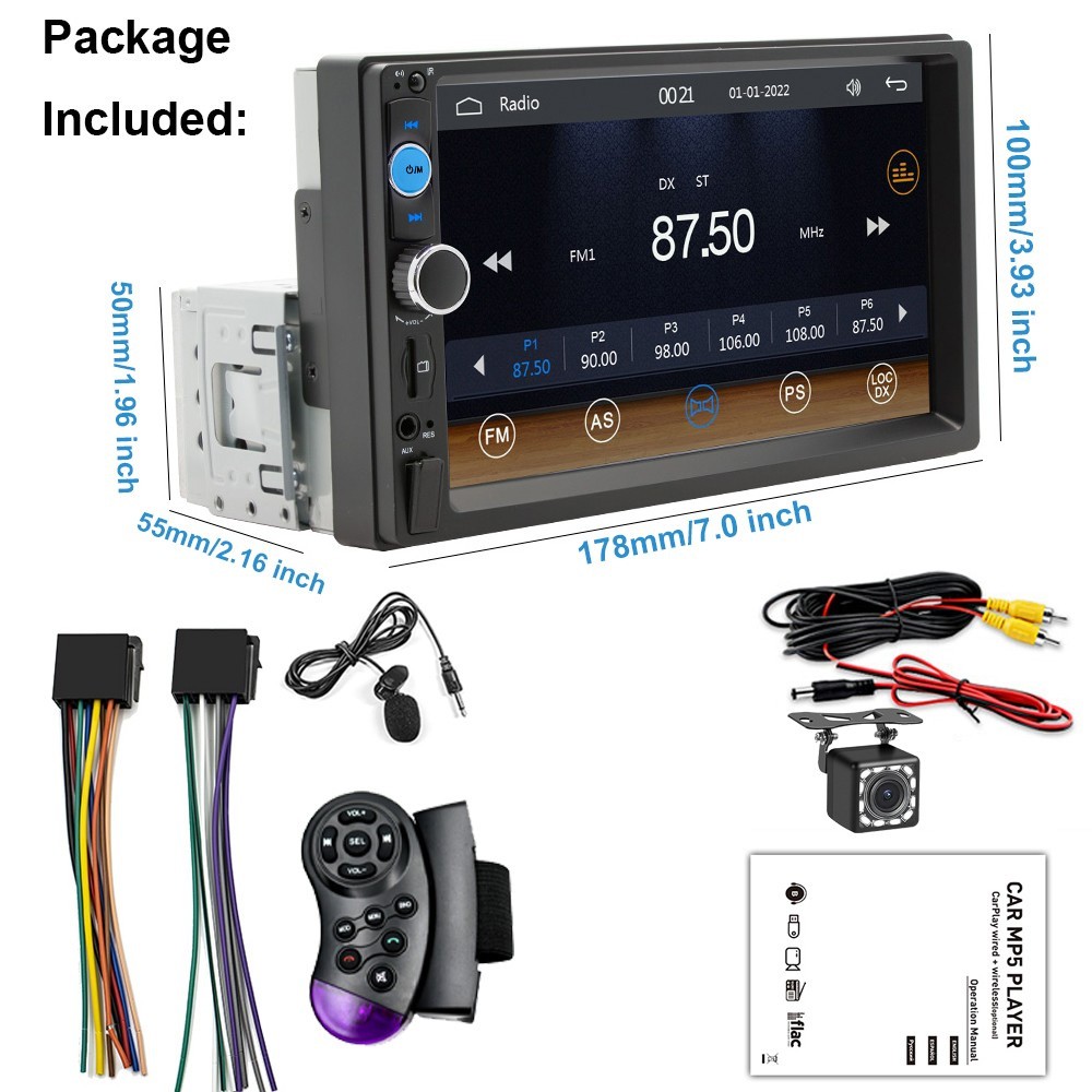 Single 1Din 7" Touch Screen Stereo Bluetooth Radio Car Apple/Android Carplay GPS