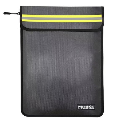 Black Fireproof Document Bag Zipper Reflective Strip Pouch Fits 15x11 Inch