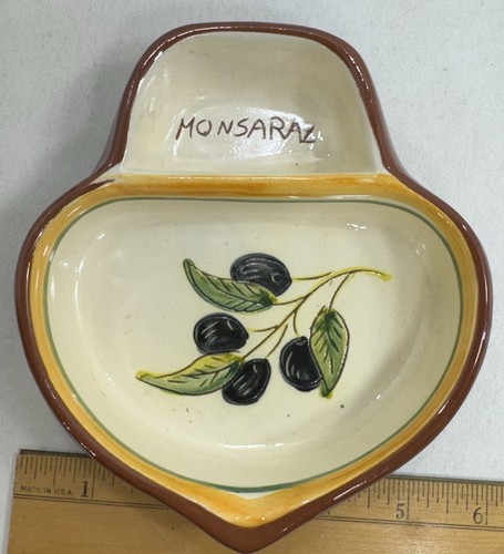 Xatazarte Terracotta Hand Painted Olive Dish With Pit Section Monsaraz Portugal - Picture 2 of 5