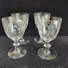 4 x George VI 1937 Coronation Cut Glass English Crystal Sherry Port Royal