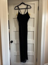 Black Floor Length Evening Gown Beaded with Sequins Size 6 Small Vintage