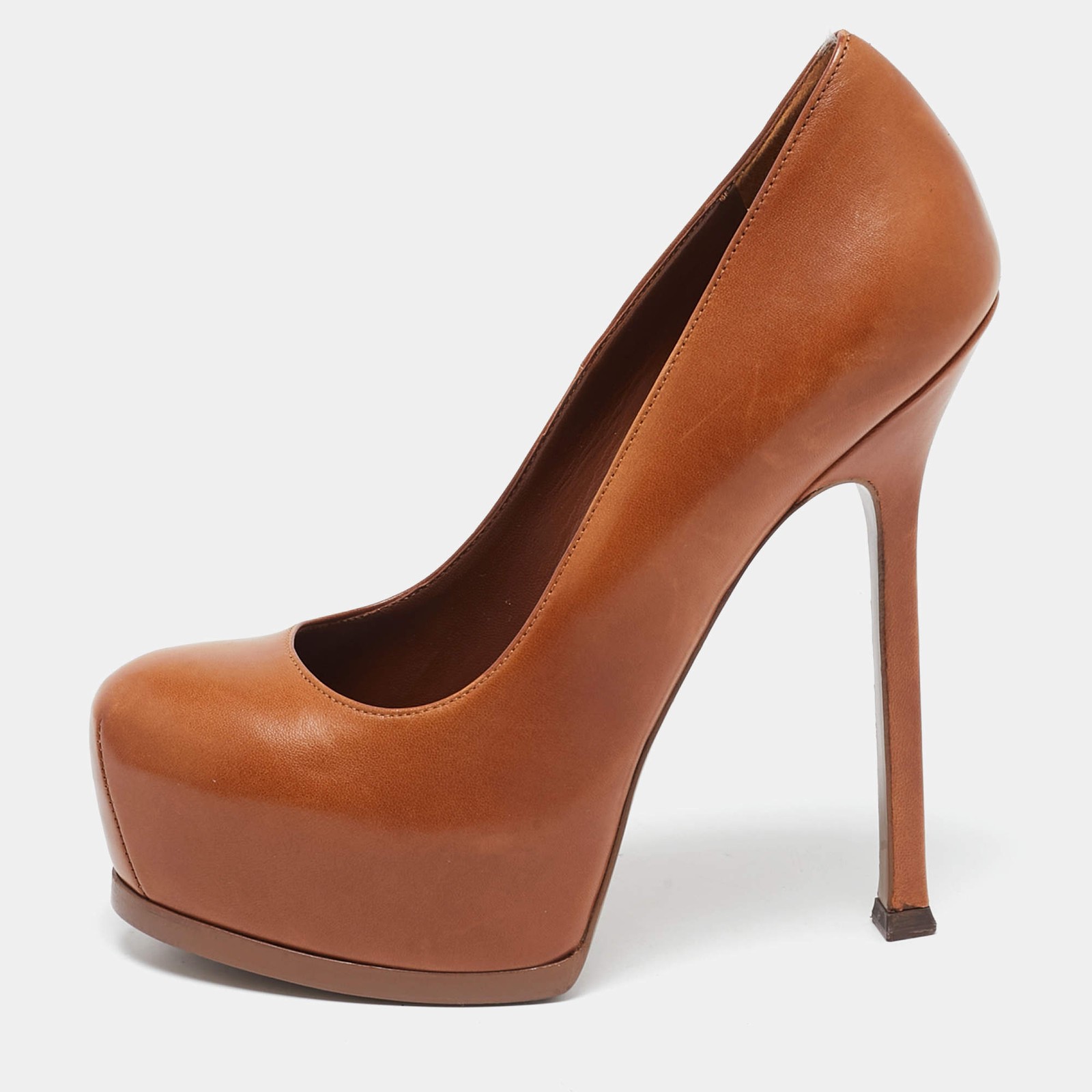 Yves Saint Laurent Brown Leather Tribtoo Platform Pumps Size 365