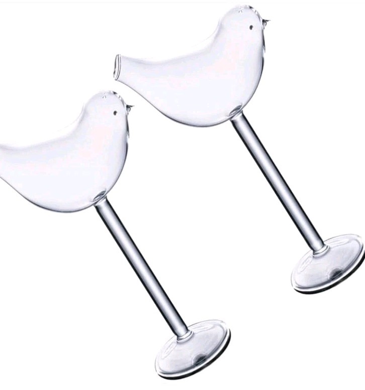 Set of 2 Bird Glasses Fun Clear Cocktail/Martini/Wine Glasses Bird Shaped