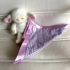 Ganz Faith Lamb Security Blanket Lovey Plush Baby Toy Gingham Check Satin Trim