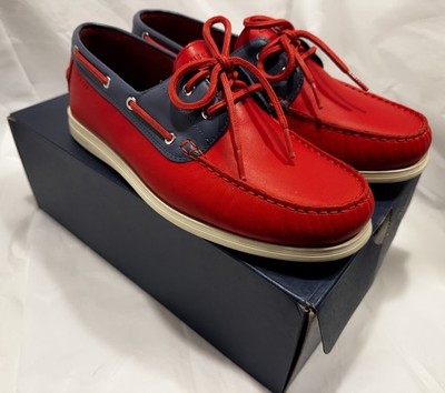 COLE HAAN Cornel 2Eye Men s RED-NAVY Leatger Slip On Moccasin Boat Shoes 8.5M US