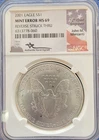 2001 $1 AMERICAN SILVER EAGLE NGC MS69 REVERSE STRIKE THRU ERROR MERCANTI SIGNED