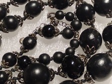 30" VTG Liz Claiborne Chunky Black Graduated Bead Necklace W/ Silver Accents