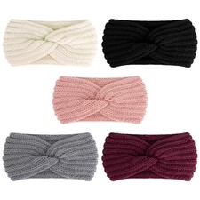 5 Pieces Knit Headbands Winter Headbands Ear Black Beige Grey Pink Burgundy