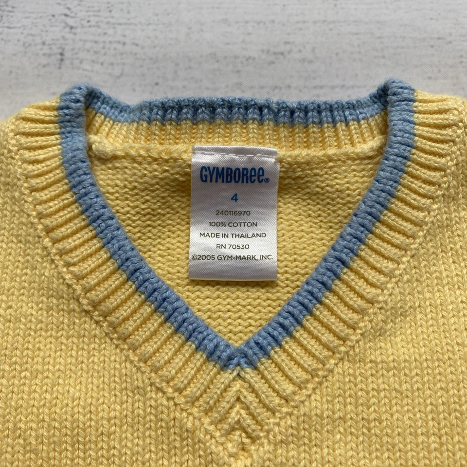 Gymboree Sweater Vest Boys Size 4 Yellow Argyle Sleeveless 2005 Vintage - Image 2 of 4