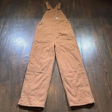 Carhartt Bib Overalls Womens 16 Brown Duck Canvas DBL Knee Quilt Lined