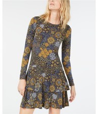 Michael Kors Womens Medallion-Print Ruffled Mini Dress, Multicoloured, X-Large