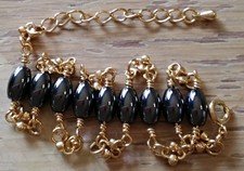 ANKLET OVAL HEMATITE MAGNETIC STONES GOLDTONE CHAIN 10-12" ARTHRITIS THERAPY