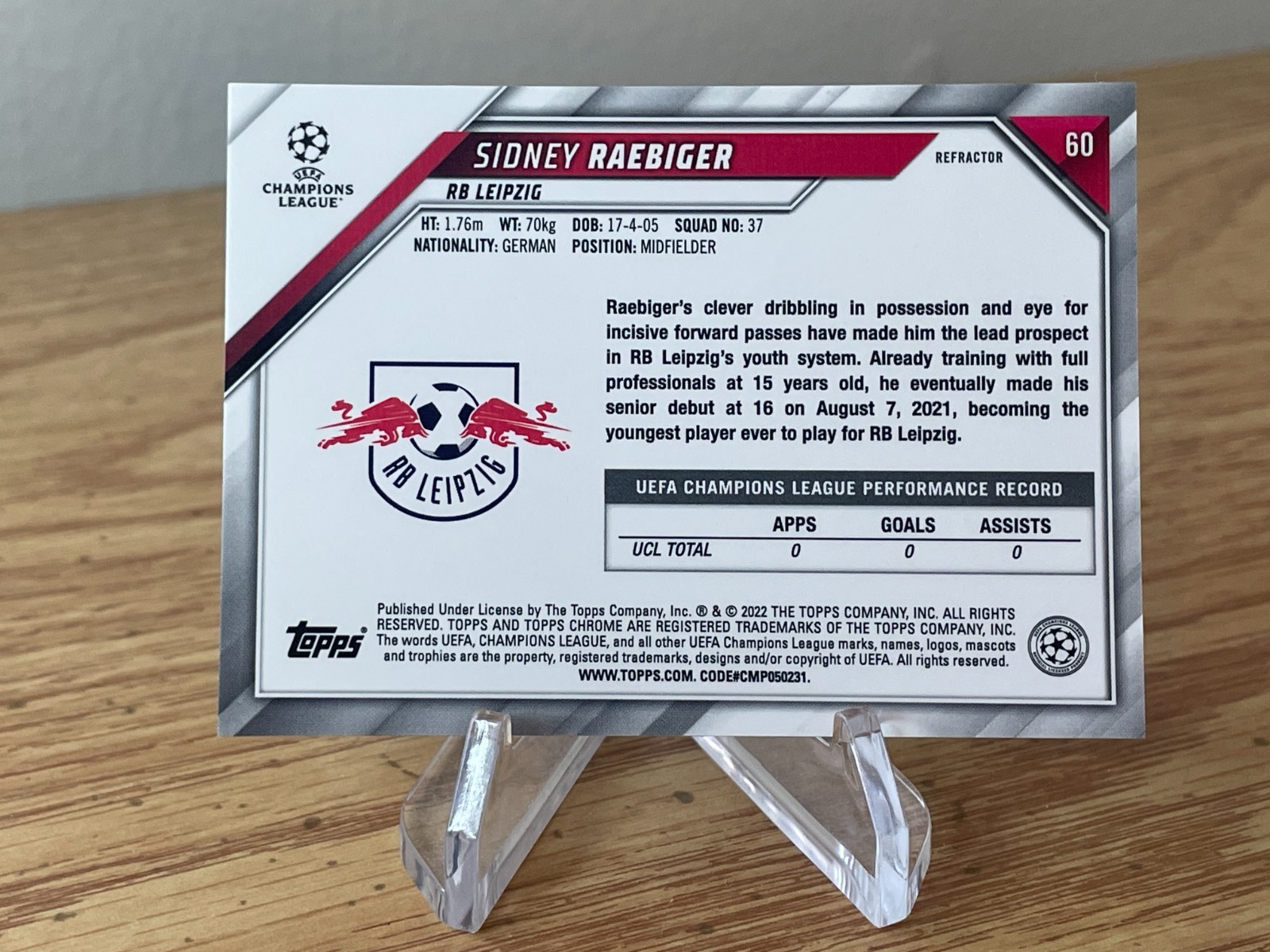 Sidney Raebiger ROOKIE REFRACTOR 2022-23 Topps Chrome UEFA UCC UCL #60 RC Prizm view 2