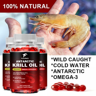 Antarctic Krill Oil 2000mg Capsules with Astaxanthin, Support Heart Joint Health