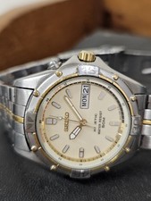  Orologio da uomo vintage anni 90 Seiko Kinetic 5M43-0A70 data giorno bracciale bicolore