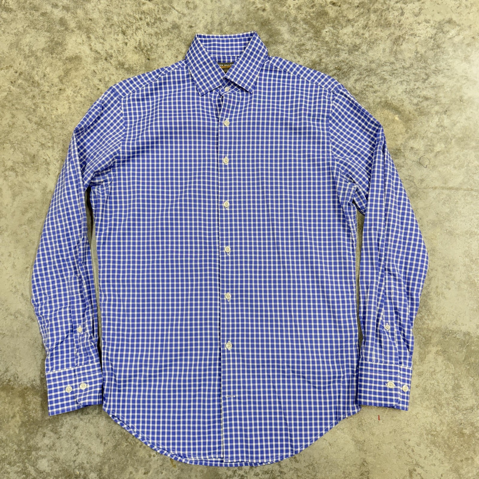 Peter Millar Shirt Mens Small Blue Check Summer Comfort Button Down Long Sleeve