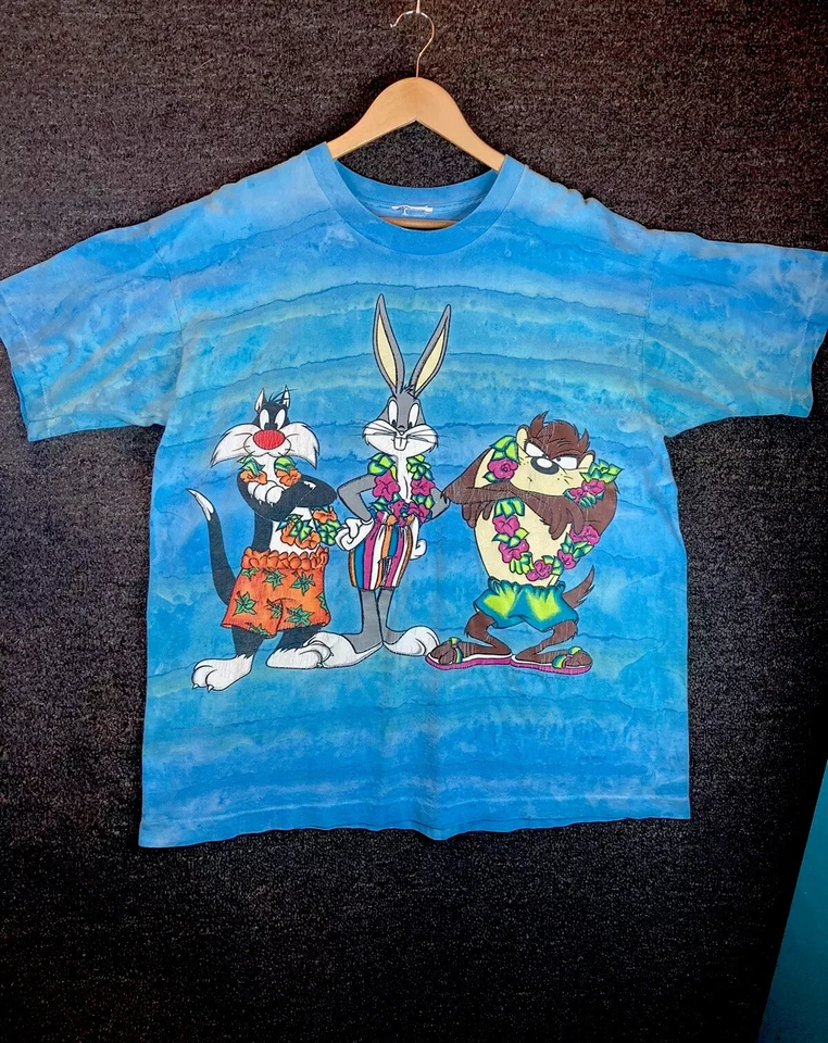 Looney Tunes Vintage Shirt Single Stitch Tee 1994 Size XL Taz Bugz  Blue 90s - Image 4 of 4