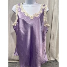 Dialogue Y2K Lavender Purple Satin Lace Trim Camisole Top XL Sleeveless V-Neck