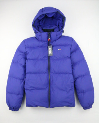 Tommy Jeans Tommy Hilfiger Mens Hooded Down Jacket Blue 2XL Embroidery Elastic
