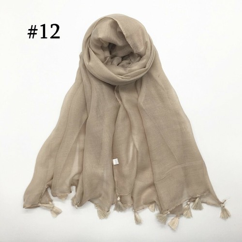 Mantón de hiyab con borlas color puro bufanda colgante chal bufandas musulmanas suaves para mujer - Imagen 24 de 43