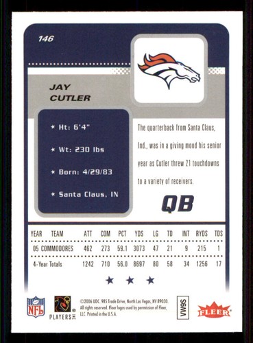 2006 Fleer #146 Jay Cutler RC - Picture 2 of 2