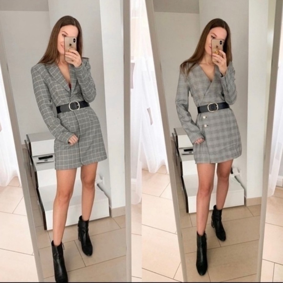 ZARA Plaid Blazer Dress with Jewel Buttons at front 8342/322 ZARA Plaid Blazer Dress with Jewel Buttons at front 8342/322