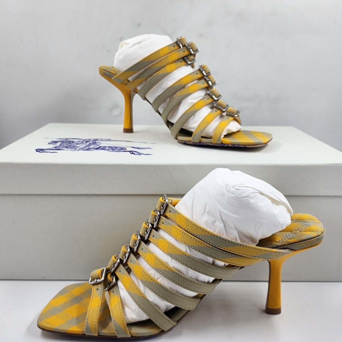Burberry Step Check Sandals Women's 39.5/9.5US Yellow Green