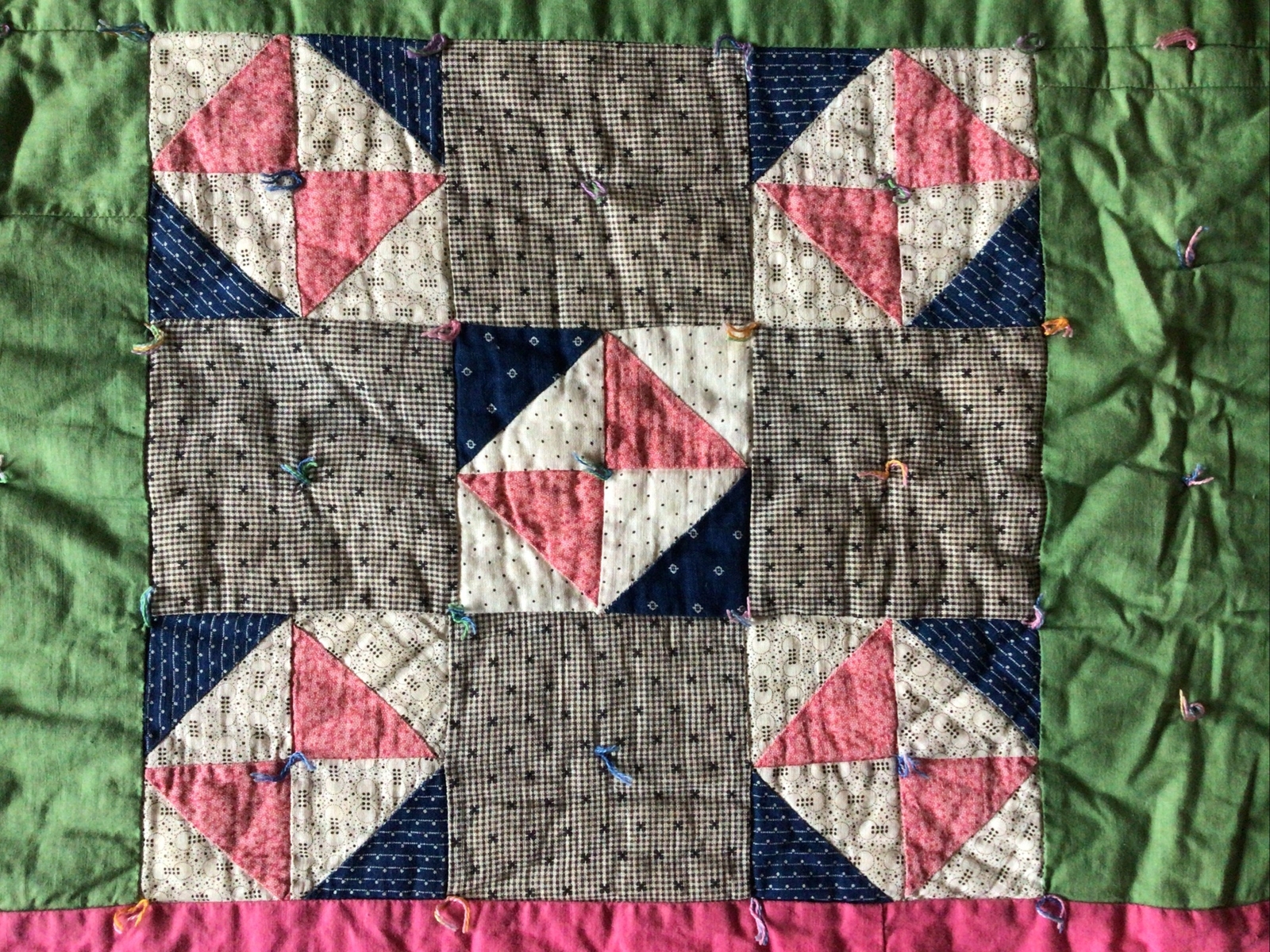 Antique Machine Stitched Hand Tied Patchwork Quilt 71"x55" (1301) eBay